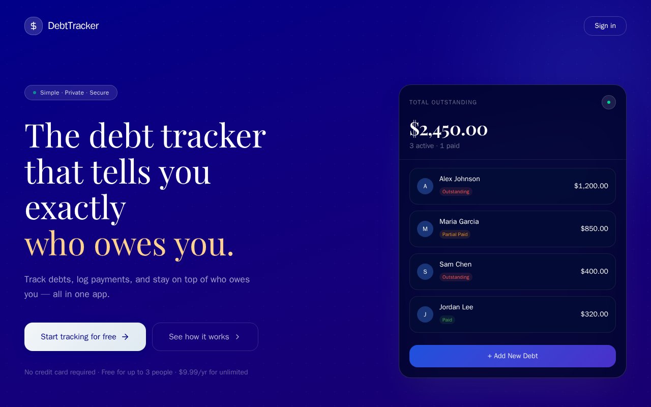 DebtTracker website screenshot