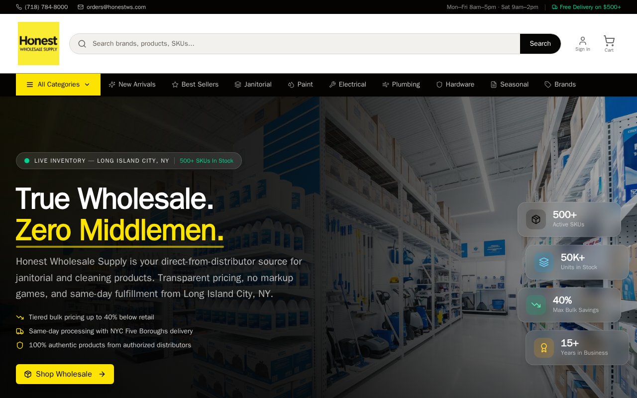 Honest Wholesale Supply website screenshot